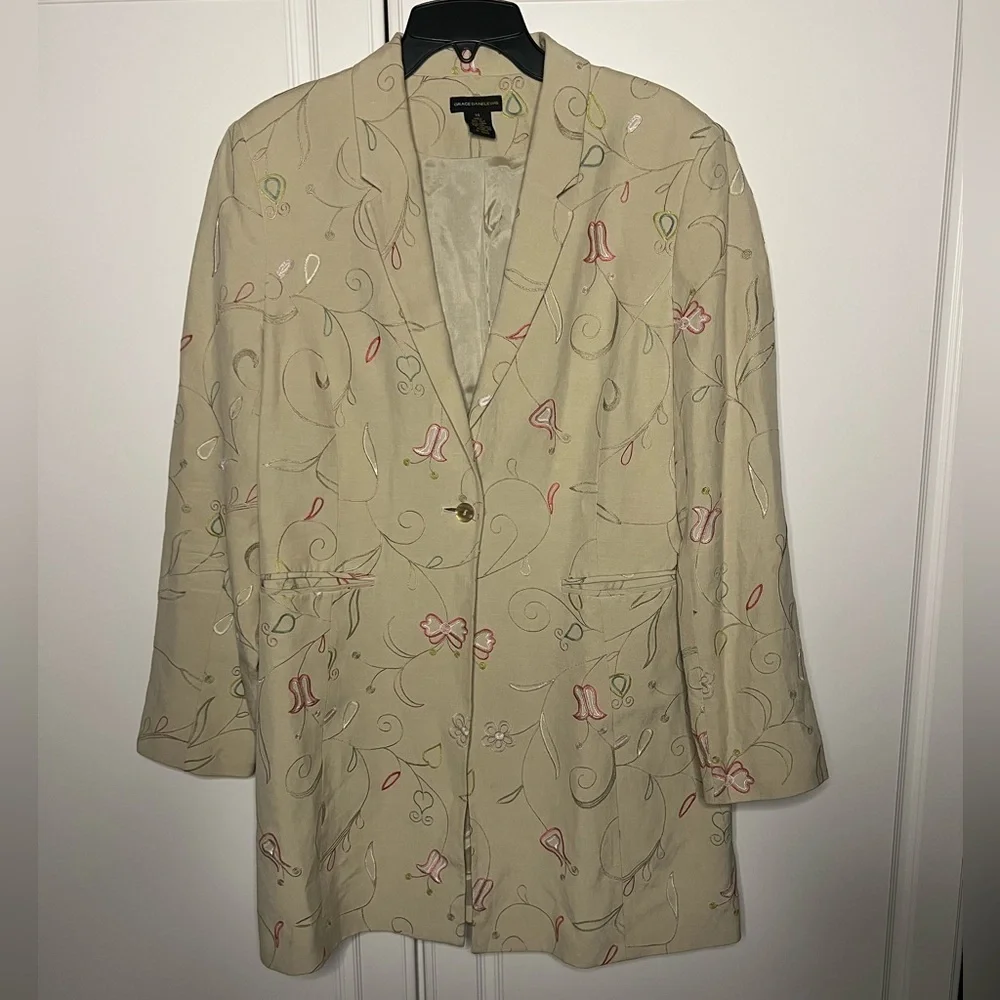 Grace Dane Lewis silk-linen embroidered blazer